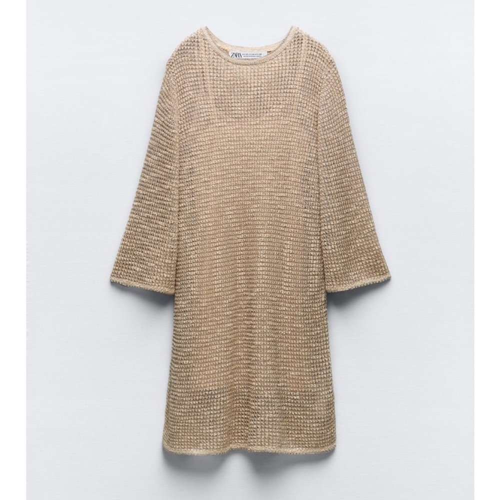 Zara Knit gold Dress with metallic threading